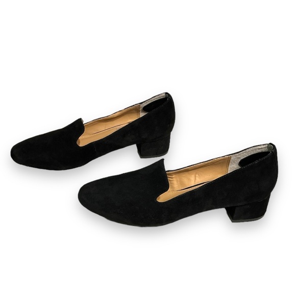 ME TOO Gwen Black Leather Suede Block Heel Loafer - Picture 4 of 6